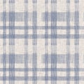 French farmhouse woven blue plaid check seamless linen pattern. Rustic tonal country kitchen gingham fabric effect