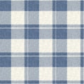 French farmhouse woven blue plaid check seamless linen pattern. Rustic tonal country kitchen gingham fabric effect