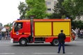 French fire truck parading for the national day of 14 July, France Royalty Free Stock Photo