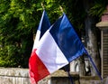 French flag floating with the wind, national symbol, blue, white, red, celebration day, France, Europe Royalty Free Stock Photo