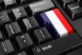 French flag painted on computer keyboard. Online business, education, shopping in France concept. 3D rendering