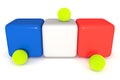 French flag, Tricolor cubes with tennis balls, 3d illustration