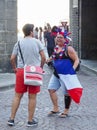 French football fans at France after the match of FIFA World Cup Russia 2018 France vs Croatia. France won 4-2 Royalty Free Stock Photo