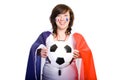 French football team supporter with flag and ball