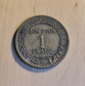 1923 French 1 Franc coin chambre de commerce de France coin Royalty Free Stock Photo