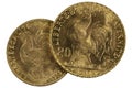 French 10 and 20 Francs gold coins Royalty Free Stock Photo