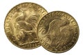 French 10 and 20 Francs gold coins Royalty Free Stock Photo