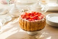 French Fresh Strawberry charlotte close-up on the table