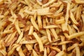 French fries. French fries all frame background texture. Tasty fried potatoes. Yummy french fries as background. Flat lay, top vi Royalty Free Stock Photo