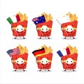 French fries cartoon character bring the flags of various countries Royalty Free Stock Photo