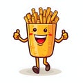 French fries cartoon character isolated on white background. Fast food vector illustration