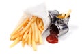 French fries with catchup and mustard Royalty Free Stock Photo