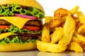 French fries and cheeseburger Royalty Free Stock Photo