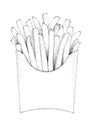 French fries chips in box illustration old lithography style hand drawn