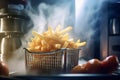 French fries. Close-up photography of cooking fastfood. Unhealthy diet. Generative AI