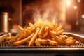 French fries cooked in air fryer. Close-up photography unhealthy food. Generative AI