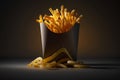 French fries on a dark background. Fried potatoes.