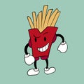 French fries fast food. Vintage toons: funny character, vector illustration trendy classic