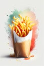 French fries watercolour AI generative illustration.