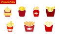 French fries flat colorful vector icon set. Set of 7 icons Royalty Free Stock Photo