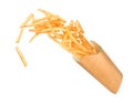 French fries flies out in a paper cup crashes out