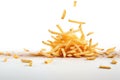 French Fries Flying On White Background, Floating In The Air. Generative AI