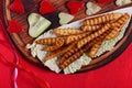 French fries and fresh vegetables chopped in the shape of a heart. Royalty Free Stock Photo