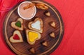 French fries and fresh vegetables chopped in the shape of a heart. Royalty Free Stock Photo