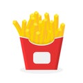 French fries. Fried fries. Fried potato in red box. Flat icon for food, fastfood and snack. Red pack with fry salty potato. Royalty Free Stock Photo