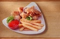 French fries and fried wanton