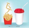 French fries with a glass of water.vector