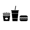 French fries hamburger and soda takeaway, Fast food icon, Silhouette flat design