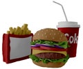 French fries, hamburger and soda takeaway handmade with plasticine or clay