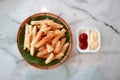 French fries with ketchup and mayonnaise Royalty Free Stock Photo