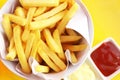 French fries with ketchup and mayonnaise, top view of potato fry Royalty Free Stock Photo