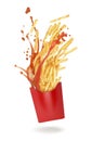 French fries with ketchup on a white background Royalty Free Stock Photo