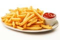 French fries with ketchup on white Royalty Free Stock Photo