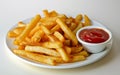 French fries with ketchup on a white plate Royalty Free Stock Photo