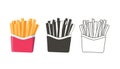 French fries linear vector icon. Delicious fried potato sticks outline illustration. Fast food restaurant logotype