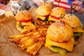 french fries and Mini burgers for a children's party or picnic. Royalty Free Stock Photo