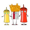 French fries with Mustard and ketchup illustration for fastfood