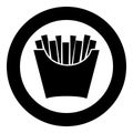 French fries in package Fried potatoes in paper bag Fast food in bucket box Snack concept icon in circle round black color vector Royalty Free Stock Photo