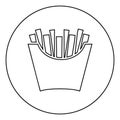 French fries in package Fried potatoes in paper bag Fast food in bucket box Snack concept icon in circle round outline black Royalty Free Stock Photo