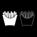 French fries in package Fried potatoes in paper bag Fast food in bucket box Snack concept icon outline set white color vector Royalty Free Stock Photo
