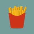 French fries in paper box. Potato of fast food in a red package. Vector. Royalty Free Stock Photo