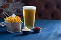 French Fries with Pilsner or Lager Beer, Mayonnaise and Ketchup