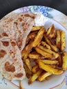 French fries with plain paratha and mayonnaise