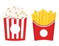 French fries and popcorn clipart. French fries and pop corn in red paper box. Royalty Free Stock Photo