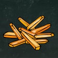 French Fries Potato. Fast Food. Realistic Doodle Cartoon Style Hand Drawn Sketch Vector Illustration. Isolated on a Royalty Free Stock Photo