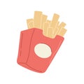 French fries potato in red package cardboard box isometric vector illustration frying fast food